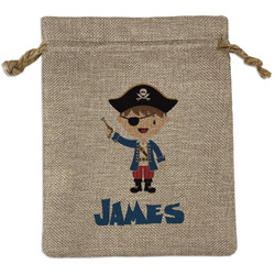 Blue Pirate Medium Burlap Gift Bag - Front (Personalized)
