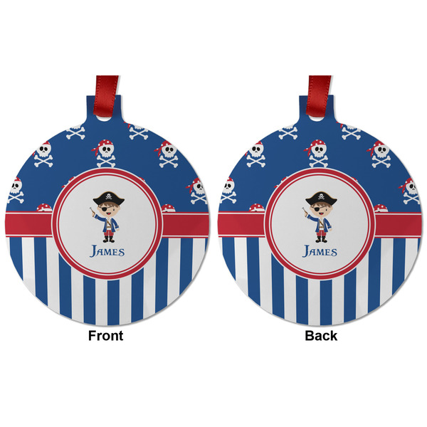 Blue Pirate Metal Ball Ornament - Front and Back