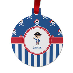 Blue Pirate Metal Ball Ornament - Double Sided w/ Name or Text