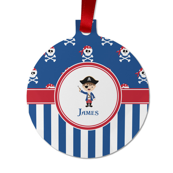 Custom Blue Pirate Metal Ball Ornament - Double Sided w/ Name or Text