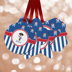 Blue Pirate Metal Ornaments - Double Sided w/ Name or Text