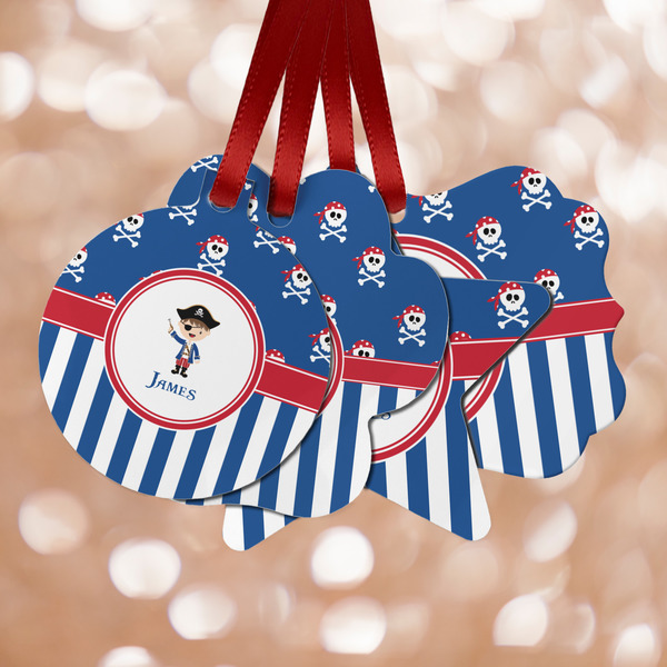Custom Blue Pirate Metal Ornaments - Double Sided w/ Name or Text