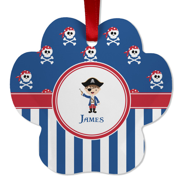 Custom Blue Pirate Metal Paw Ornament - Double Sided w/ Name or Text