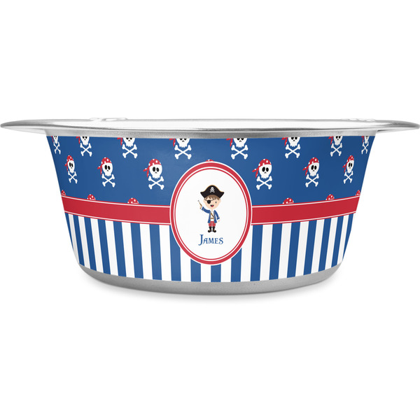 Custom Blue Pirate Stainless Steel Dog Bowl (Personalized)