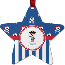 Blue Pirate Metal Star Ornament - Double Sided w/ Name or Text