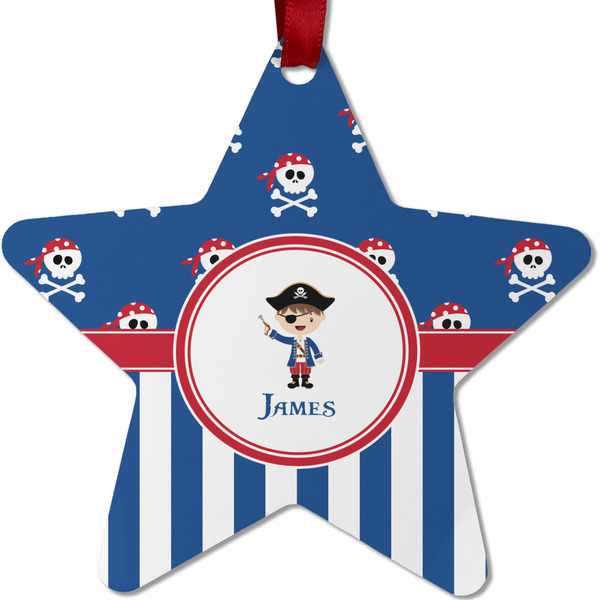 Custom Blue Pirate Metal Star Ornament - Double Sided w/ Name or Text