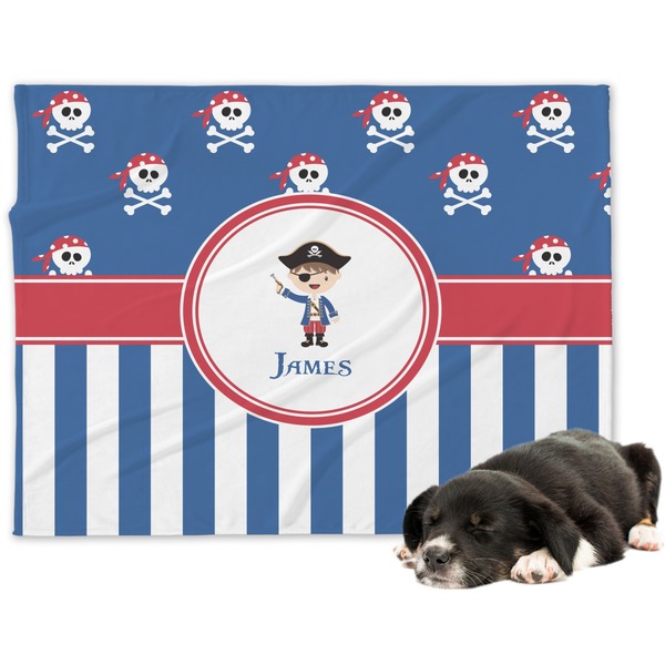 Custom Blue Pirate Dog Blanket - Large (Personalized)