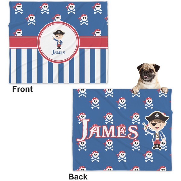 Blue Pirate Microfleece Dog Blanket - Large- Front & Back