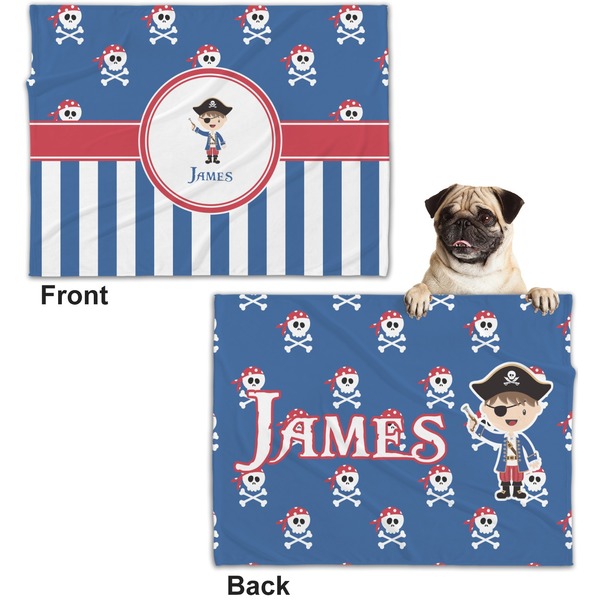 Blue Pirate Microfleece Dog Blanket - Regular - Front & Back