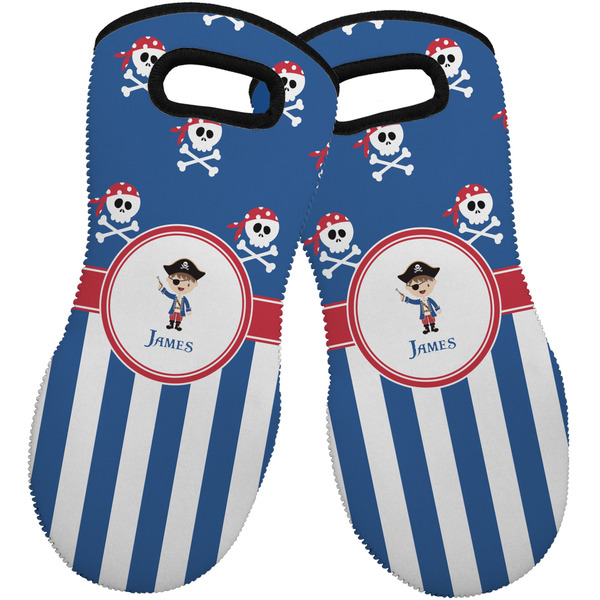 Custom Blue Pirate Neoprene Oven Mitts - Set of 2 w/ Name or Text