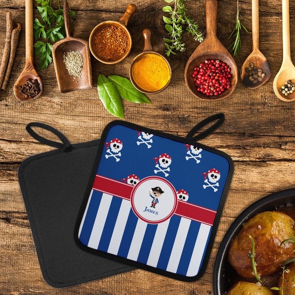 Blue Pirate Neoprene Pot Holder - Set of 2  LIFESTYLE (Flatlay)
