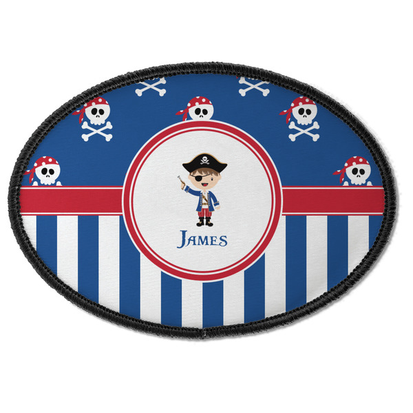Custom Blue Pirate Iron On Oval Patch w/ Name or Text