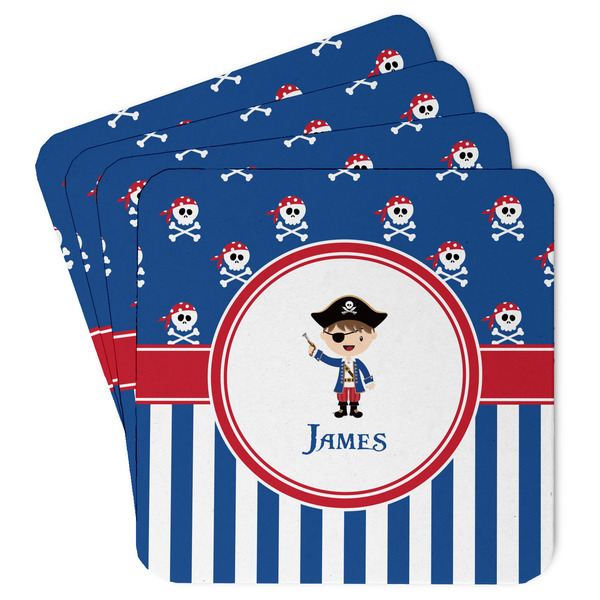 Custom Blue Pirate Paper Coasters w/ Name or Text