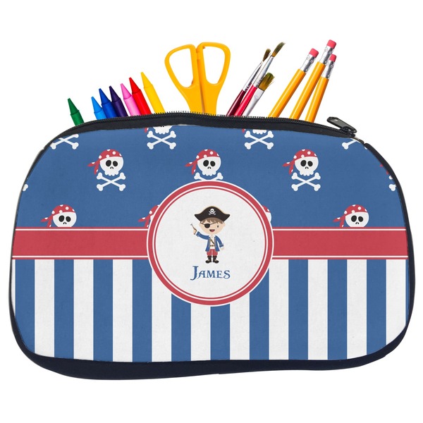 Custom Blue Pirate Neoprene Pencil Case - Medium w/ Name or Text