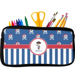 Blue Pirate Neoprene Pencil Case - Small w/ Name or Text