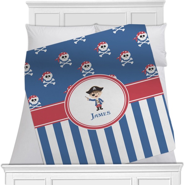 Custom Blue Pirate Minky Blanket - Toddler / Throw - 60"x50" - Double Sided (Personalized)