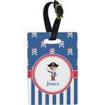 Blue Pirate Plastic Luggage Tag - Rectangular w/ Name or Text