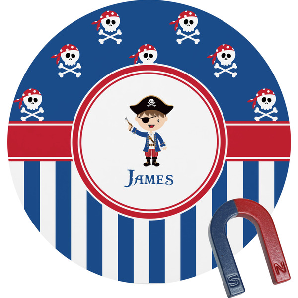 Custom Blue Pirate Round Fridge Magnet (Personalized)