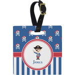 Blue Pirate Plastic Luggage Tag - Square w/ Name or Text