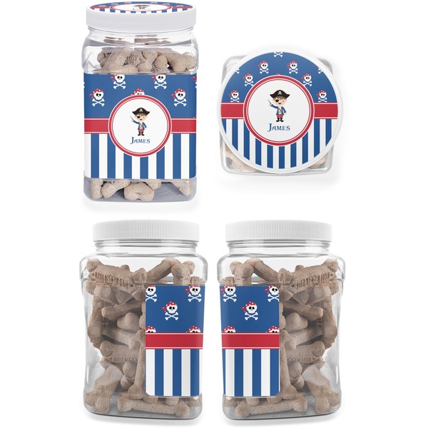 Blue Pirate Pet Treat Jar - Multiple Angles