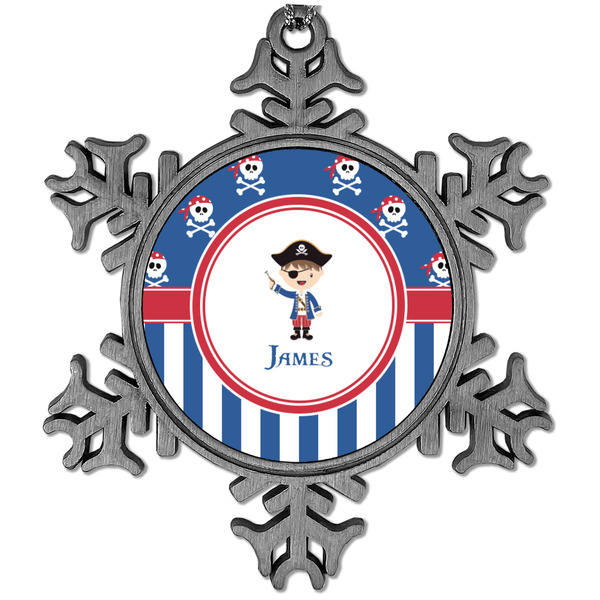 Custom Blue Pirate Vintage Snowflake Ornament (Personalized)