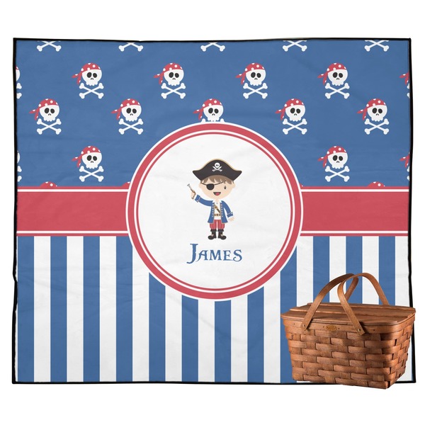 Custom Blue Pirate Outdoor Picnic Blanket (Personalized)