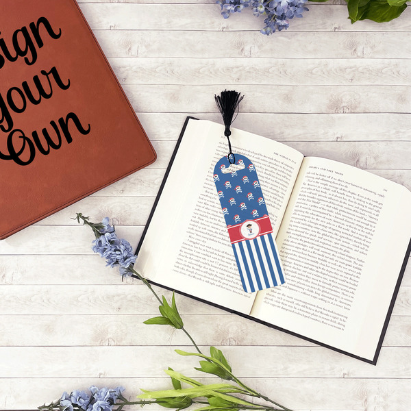 Blue Pirate Plastic Bookmarks - In Context