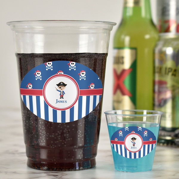 Blue Pirate Plastic Shot Glasses - In Context