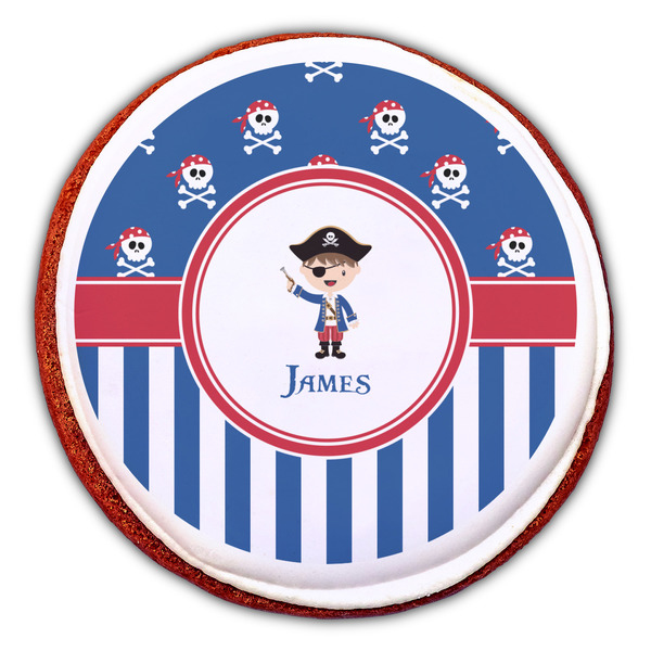 Blue Pirate Printed Icing Circle - Large - On Cookie