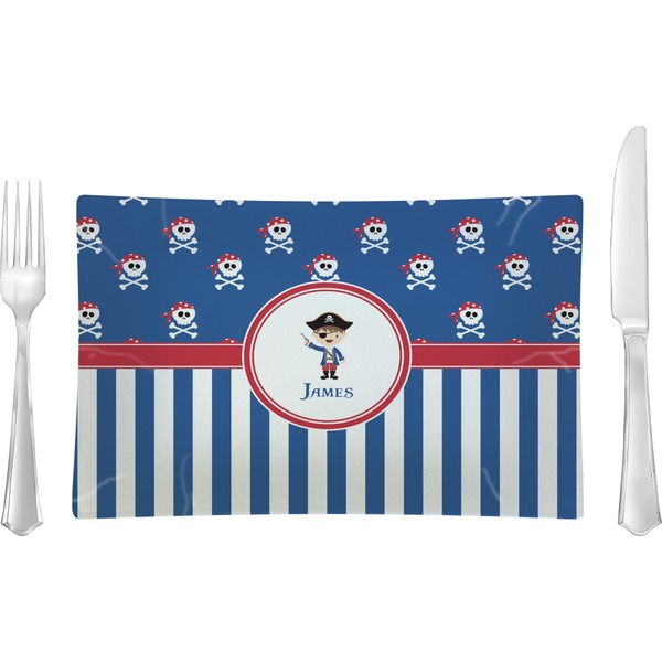 Custom Blue Pirate Glass Rectangular Lunch / Dinner Plate (Personalized)