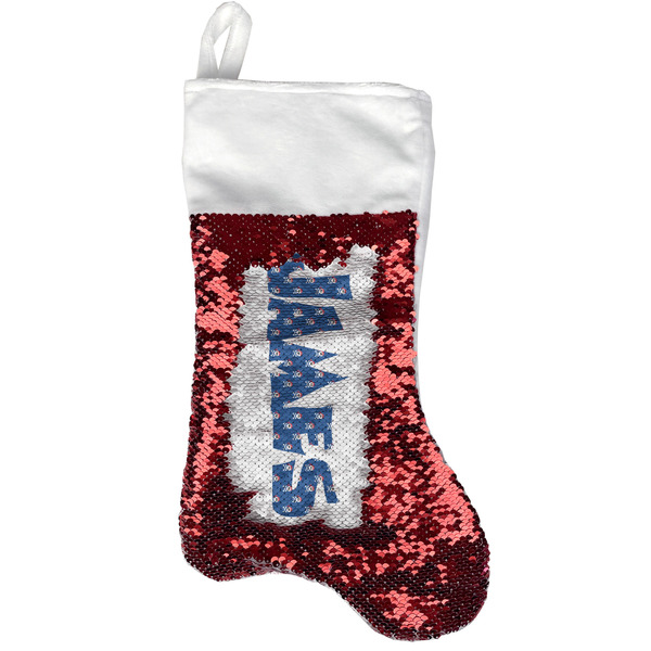 Custom Blue Pirate Reversible Sequin Stocking - Red (Personalized)
