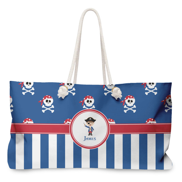 Custom Blue Pirate Large Tote Bag with Rope Handles (Personalized)