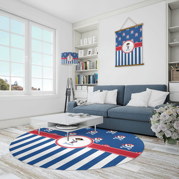 Blue Pirate Round Area Rug - IN CONTEXT