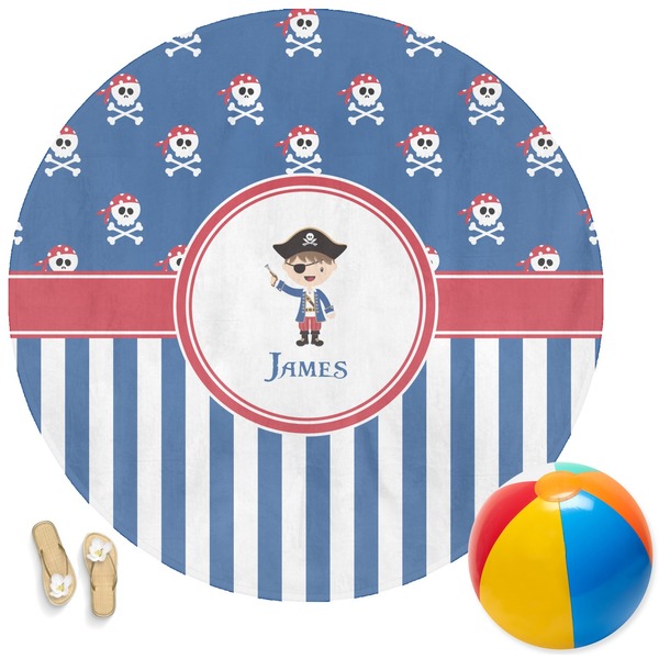 Custom Blue Pirate Round Beach Towel (Personalized)