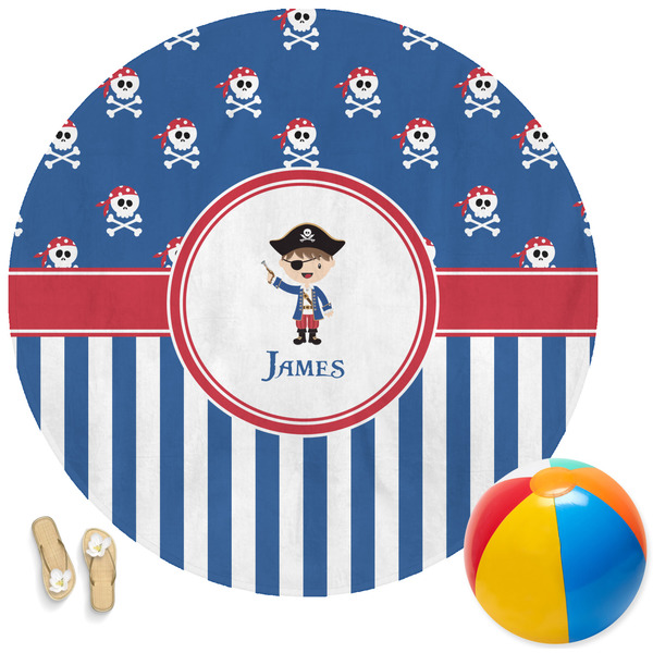 Custom Blue Pirate Round Beach Towel (Personalized)