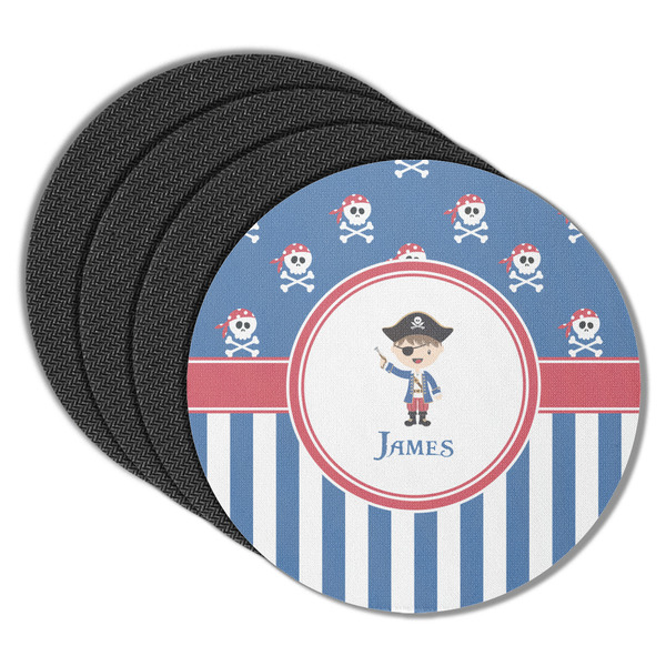 Custom Blue Pirate Round Rubber Backed Coasters - Set of 4 (Personalized)