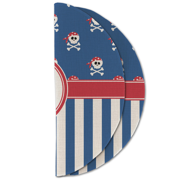 Blue Pirate Round Linen Placemats - HALF FOLDED (double sided)