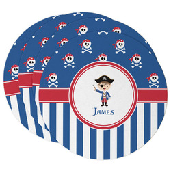 Blue Pirate Round Paper Coasters w/ Name or Text