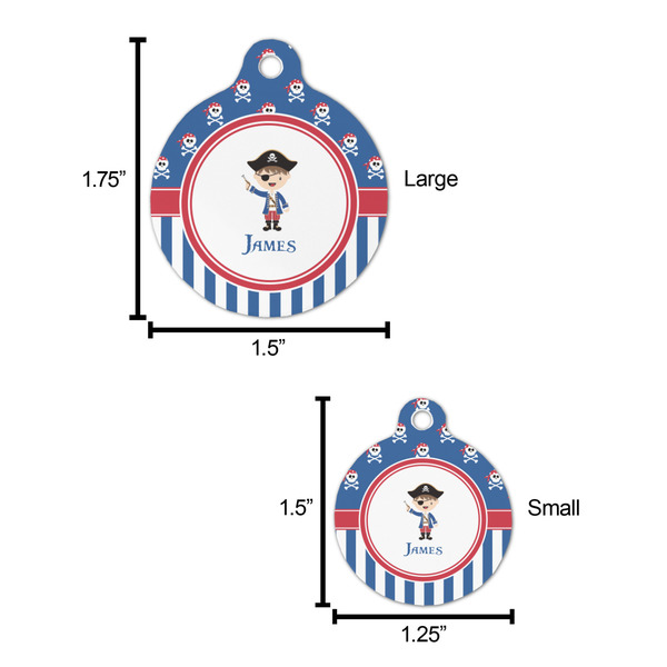 Blue Pirate Round Pet ID Tag - Large - Comparison Scale