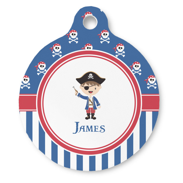 Custom Blue Pirate Round Pet ID Tag - Large (Personalized)