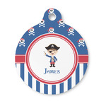 Blue Pirate Round Pet ID Tag - Small (Personalized)