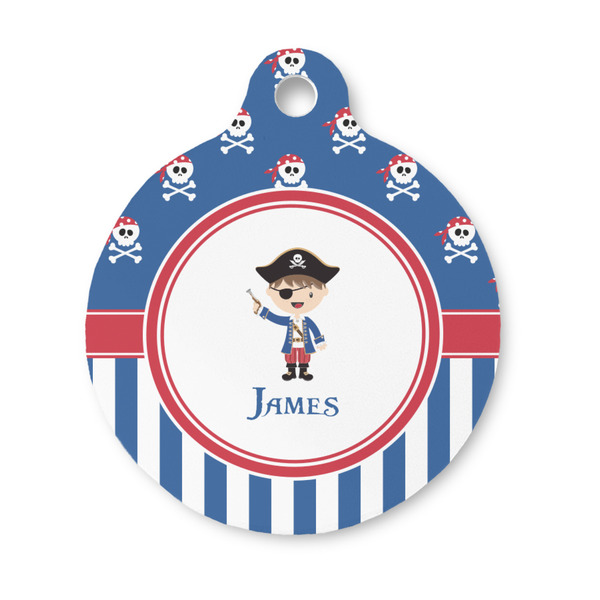 Custom Blue Pirate Round Pet ID Tag - Small (Personalized)