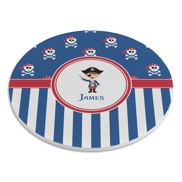 Blue Pirate Round Stone Trivet - Angle View