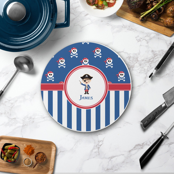 Blue Pirate Round Stone Trivet - In Context View