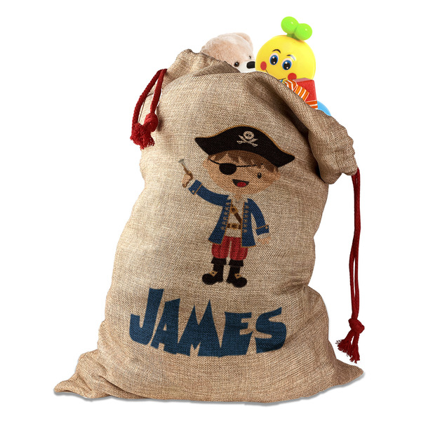 Blue Pirate Santa Bag - Front (stuffed w toys) PARENT