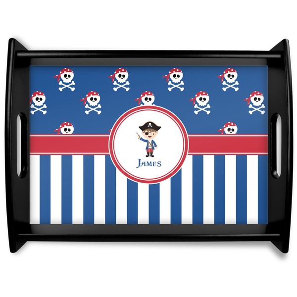 Custom Blue Pirate Black Wooden Tray - Large (Personalized)