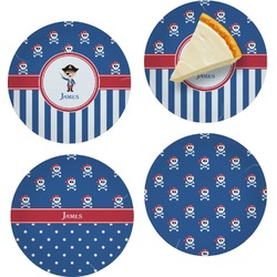 Blue Pirate Set of 4 Glass Appetizer / Dessert Plate 8" (Personalized)