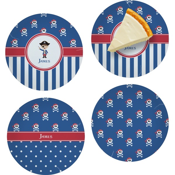 Custom Blue Pirate Set of 4 Glass Appetizer / Dessert Plate 8" (Personalized)