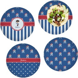 Blue Pirate Set of 4 Glass Lunch / Dinner Plate 10" (Personalized)