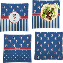 Blue Pirate Set of 4 Glass Square Lunch / Dinner Plate 9.5" (Personalized)